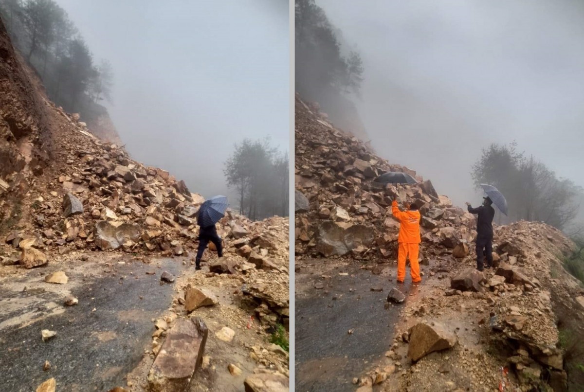भालुपहाडमा पहिरो खस्दा सिद्धार्थ राजमार्ग अवरुद्ध