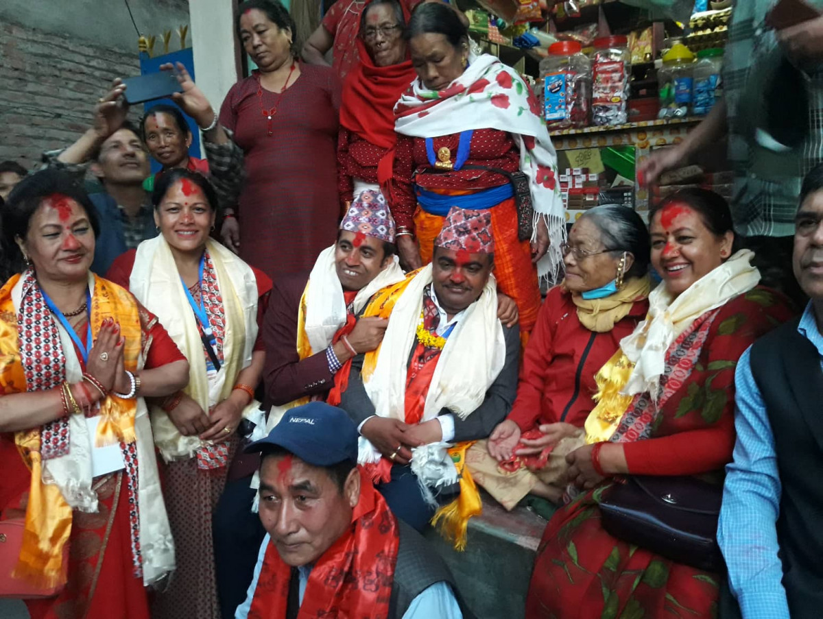 काठमाडौं ७ का एमाले उमेदवार कृष्णमणि भट्टराईलाई जनताको भव्य स्वागत र समर्थन