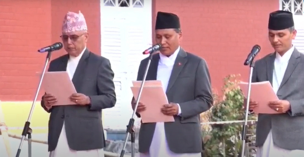 शीतल निवासमा नवनियुक्त मन्त्रीहरूले लिए शपथ, कार्की मन्त्रिपरिषद् ४ सदस्यीय